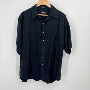 Vintage 90s FUBU Black Short Sleeve Button Shirt Mens XL Linen Hip Hop Baggy Y2K